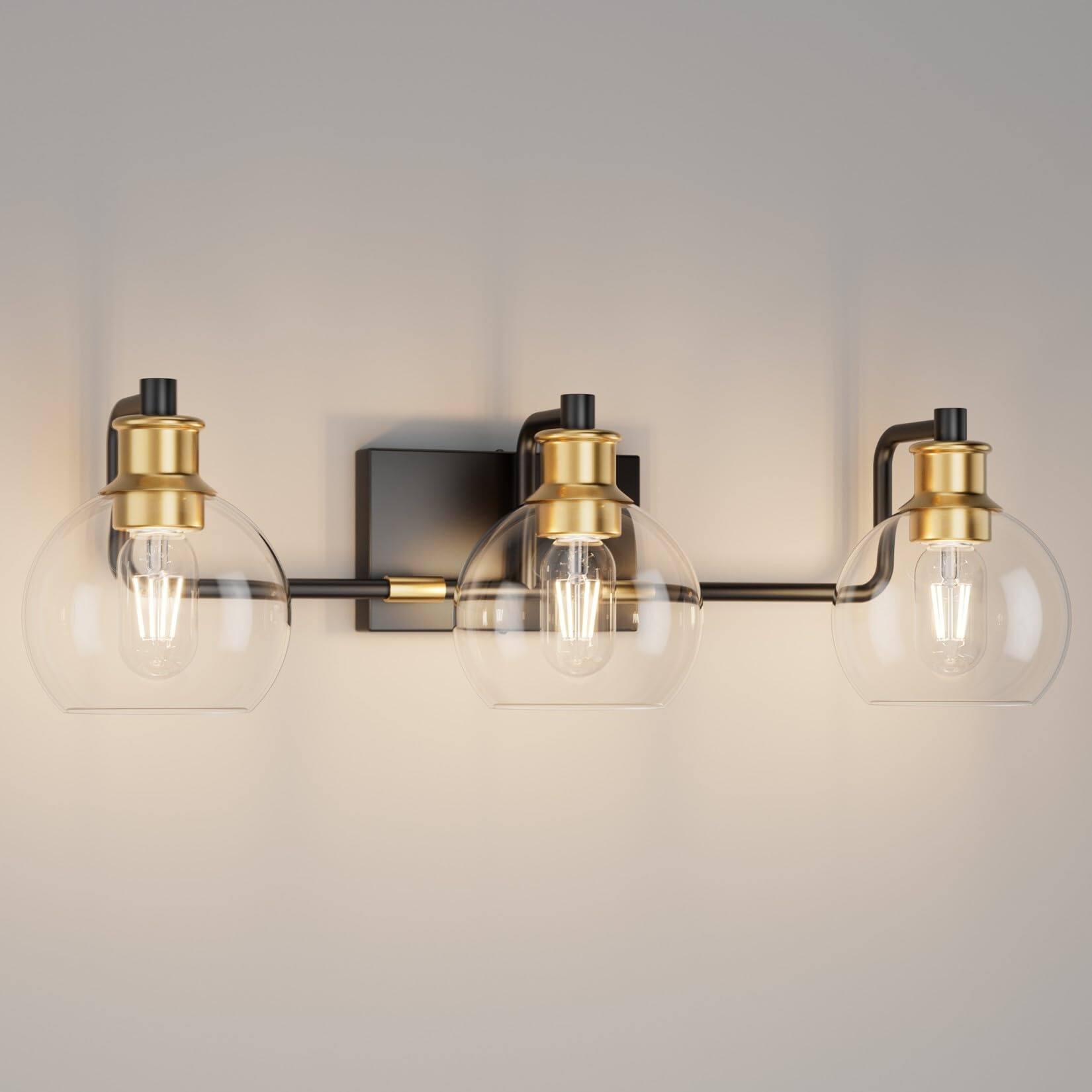 Earthley Blooms - Vintage Bathroom Vanity Light Fixtures Over Mirror Glass Globe 3 Lights Industrial Farmhouse Bath Lightin - Black&Gold-5-Light
