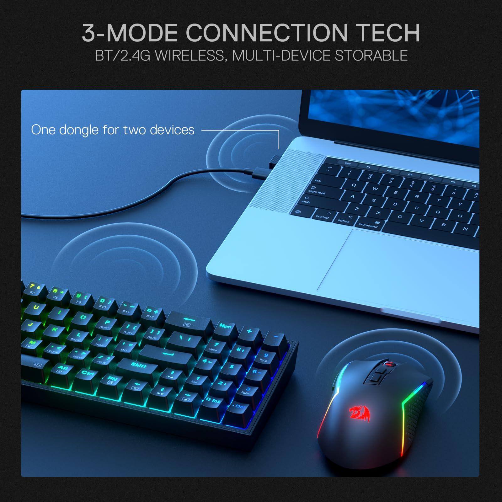 3-MODE CONNECTION TECH  
BT/2.4G WIRELESS, MULTI-DEVICE STORABLE  

One dongle for two devices