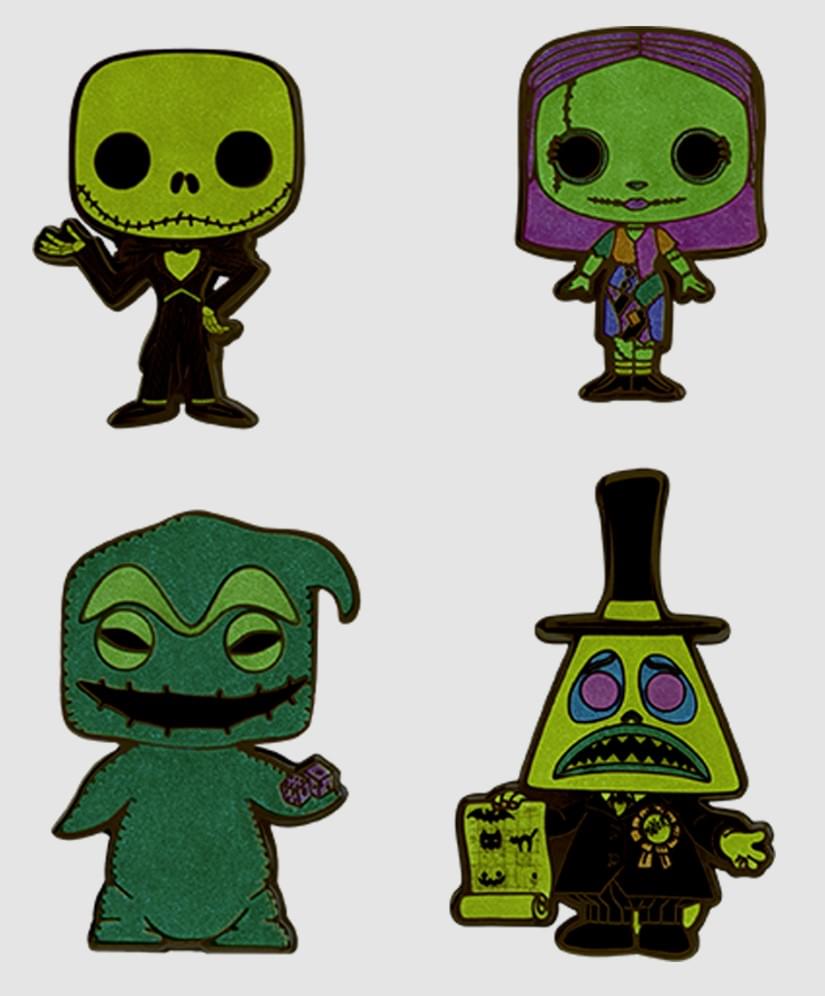 Alt View 1. Disney - Nightmare Before Christmas Black Light Neon Pin Set of 4 - Blue.