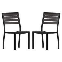 Emma + Oliver - 2 Pack Outdoor Faux Teak Side Chair with Poly Slats - Teak Patio Chair - Gray Wash Teak