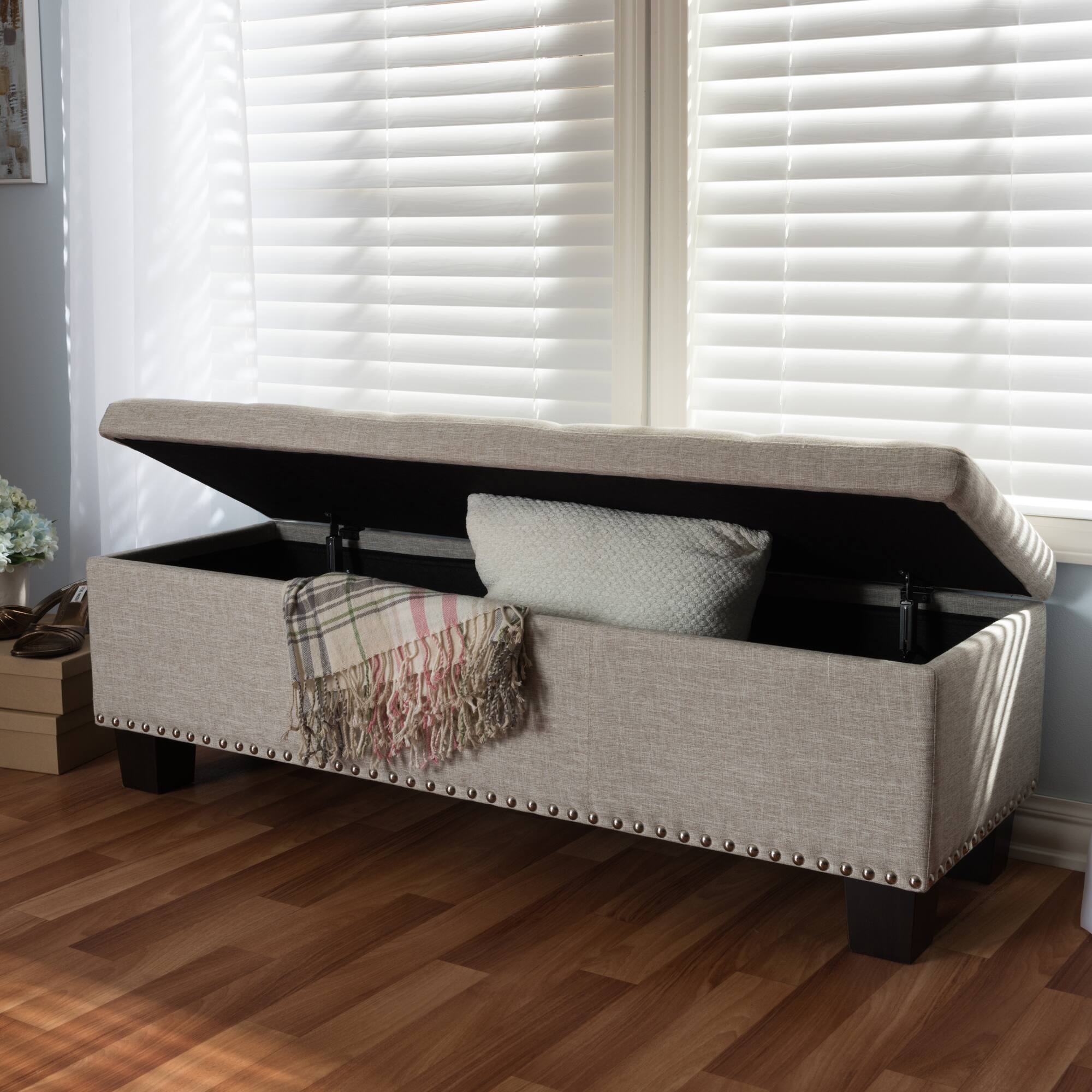 Alt View 5. Baxton Studio - Hannah Modern and Contemporary Fabric Upholstered Button-Tufting Storage Ottoman Bench - Beige.