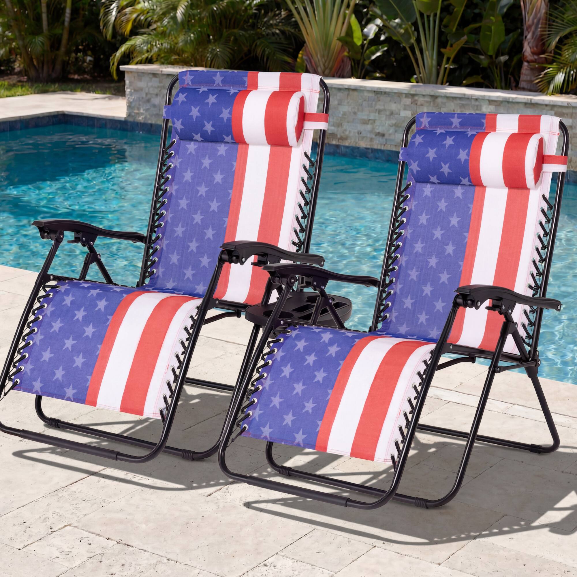 Alt View 3. Best Choice Products - Best Choice Products Set of 2 Extra Wide Zero Gravity Lounge Chair Recliners w/ Cup Holder - American Flag - American Flag.