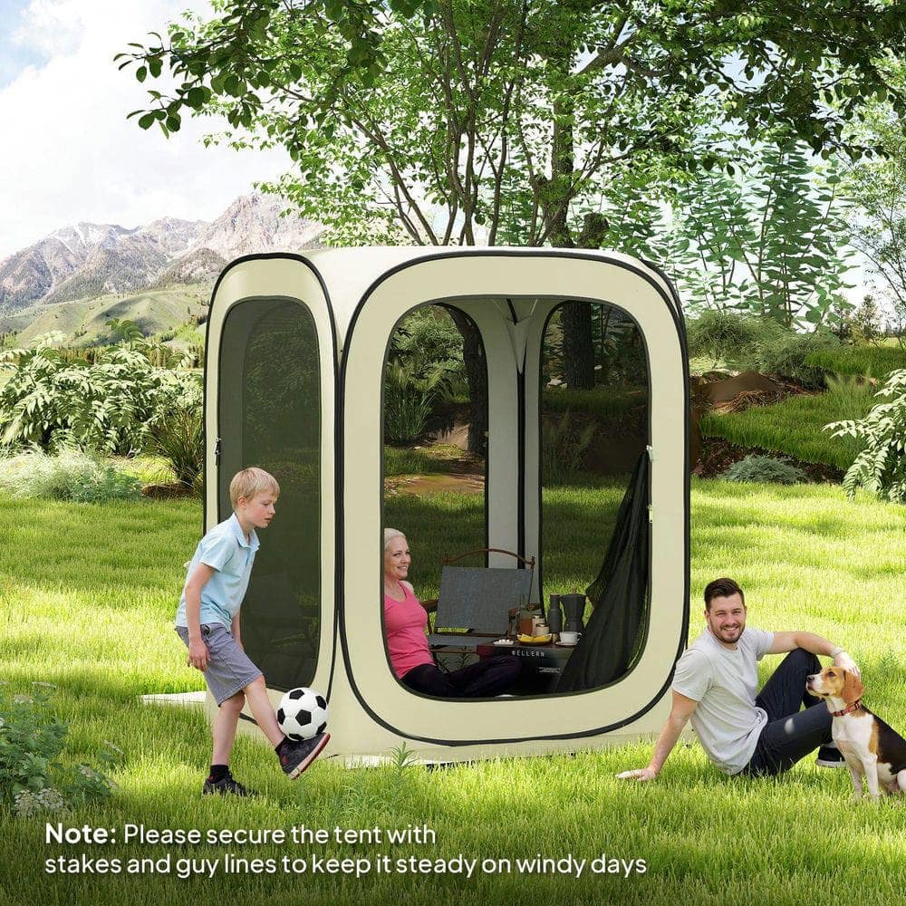 Resenkos - 6x6ft Pop Up Screen Tent, UPF50+ Portable Gazebo for Sun-Protective Outdoor Activities - Beige
