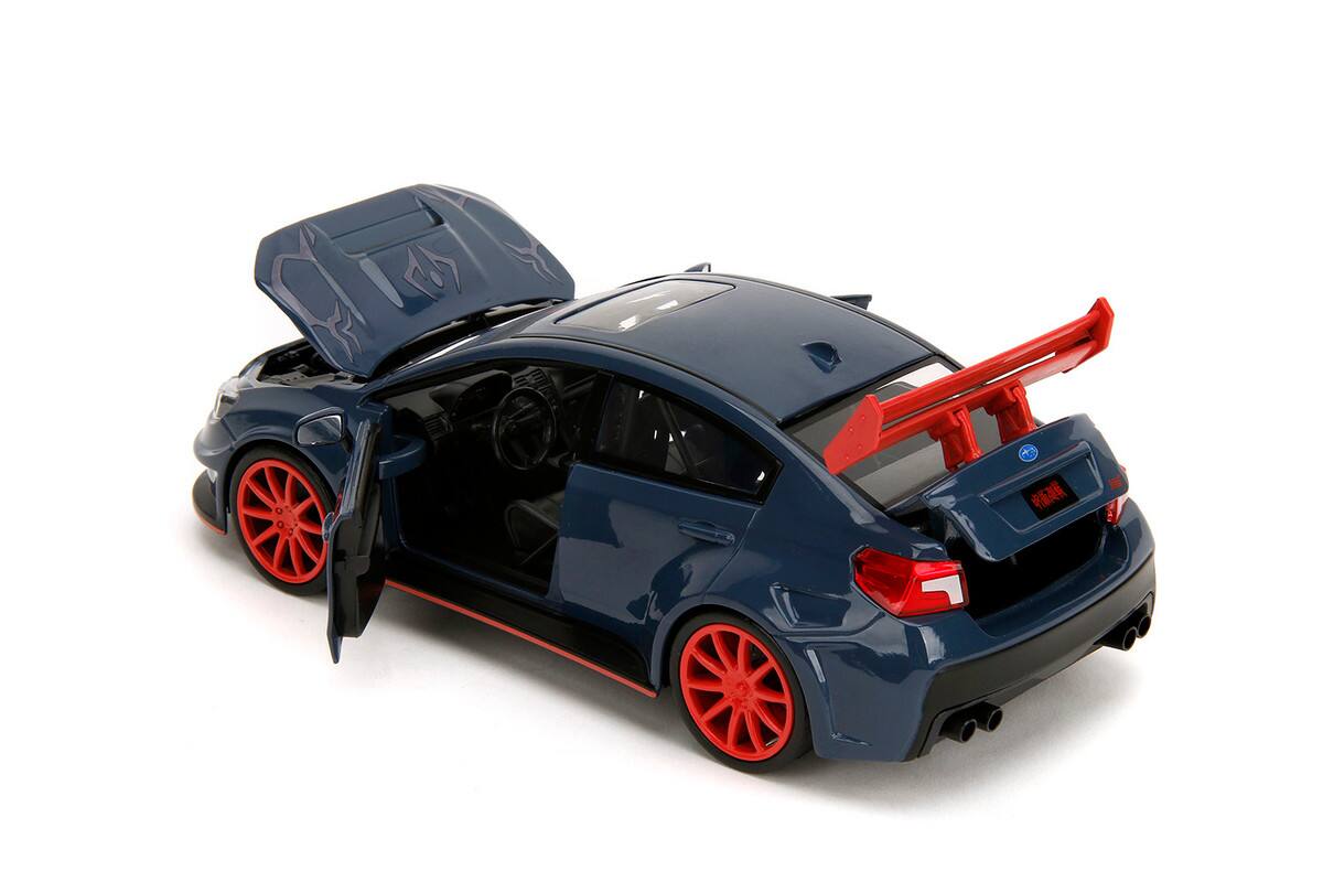 Alt View 1. Jada - 2016 Subaru WRX STI Widebody Dark Blue w/ Yuji Itadori Figure – Jujutsu Kaisen (2020–2023) Anime Hollywood Rides 1/24 - Dark Blue.