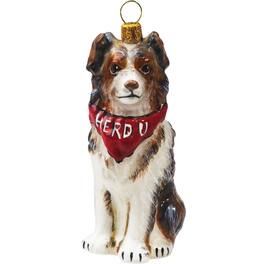 Joy to the World Collectibles - Joy to the World Australian Shepherd with Herd U Bandana Polish Glass Christmas Ornament - Multicolor
