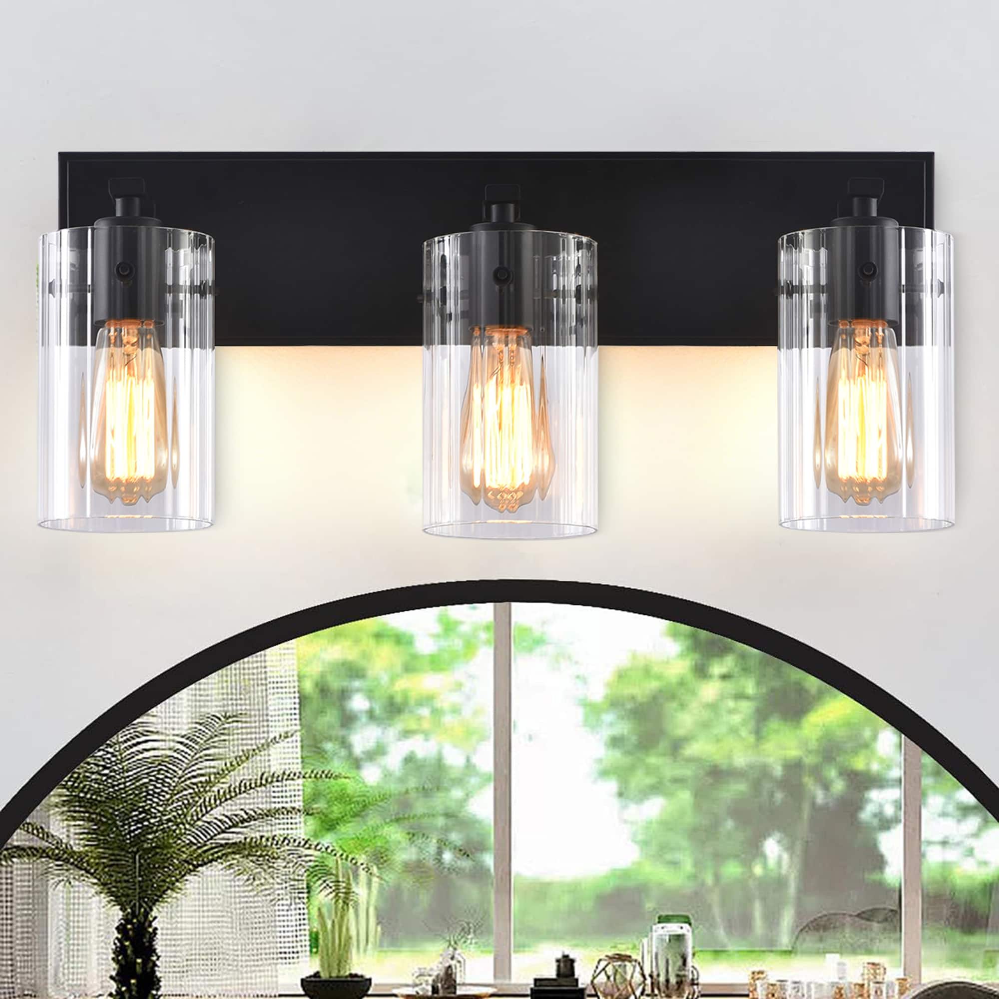 Parrot Uncle - Modern Black 3-Light Glass Dimmable Bathroom Vanity Light Fixture - Matte Black