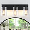 Front. Parrot Uncle - Modern Black 3-Light Glass Dimmable Bathroom Vanity Light Fixture - Matte Black.