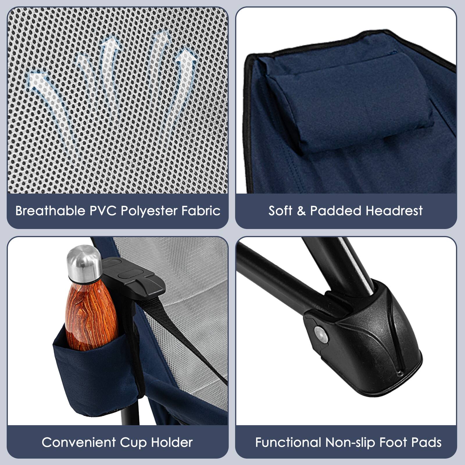 - Breathable PVC Polyester Fabric
- Soft & Padded Headrest
- Convenient Cup Holder
- Functional Non-slip Foot Pads