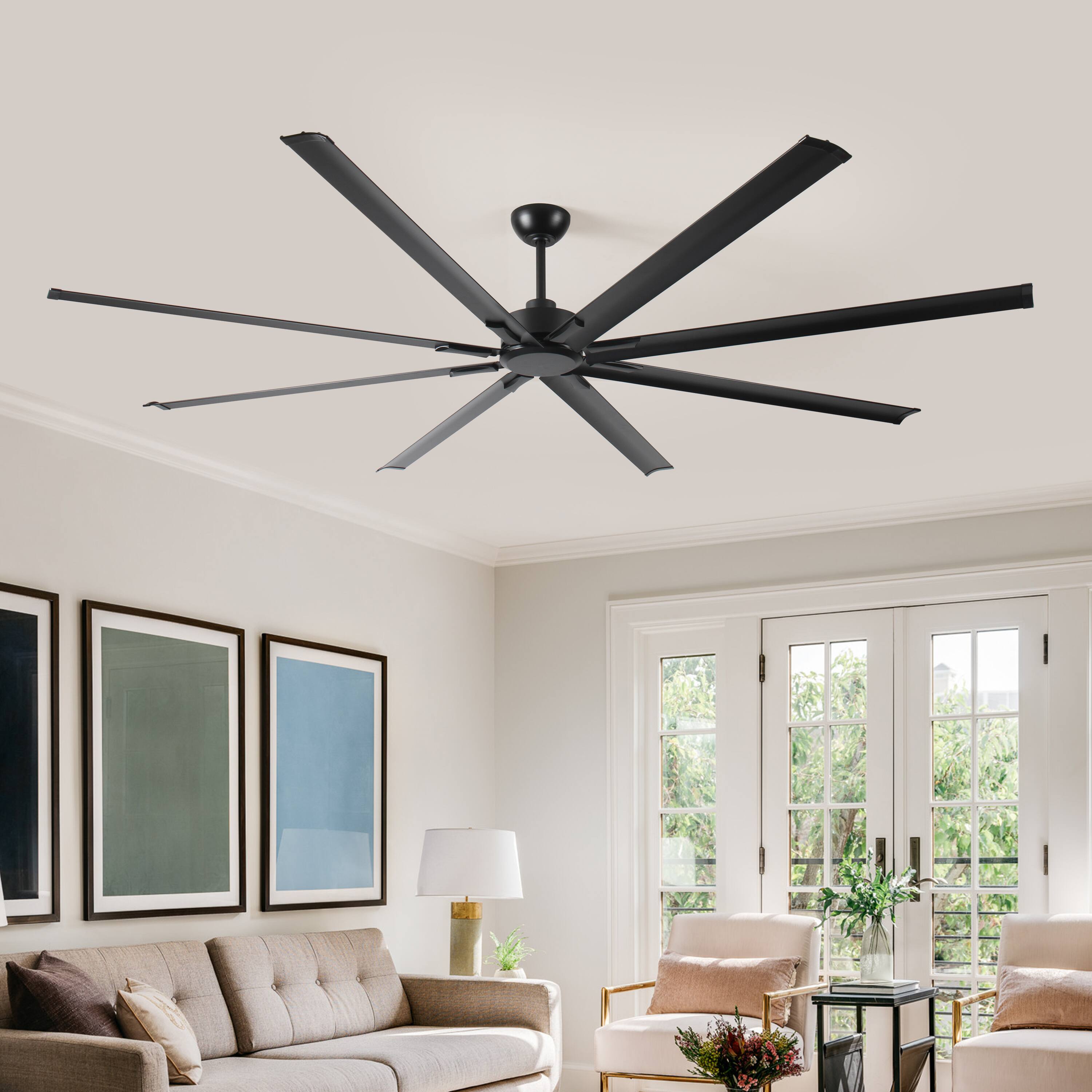Left. APRILSOUL - 96 Inch Industrial DC Ceiling Fan 8 Reversible Blades 5 Speed Remote Black - Black.