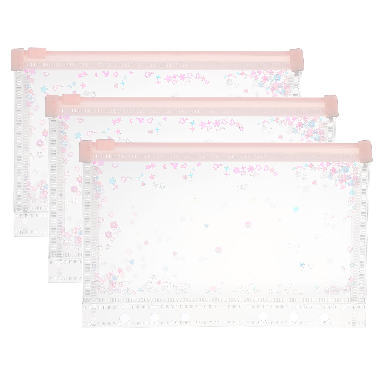 Unique Bargains - 3pcs A6 Plastic Binder Zipper Pockets 7x5 Inch Clear Envelope Folders Planner Waterproof with Sequin Decor - Light Pink price history on PriceWatchPro
