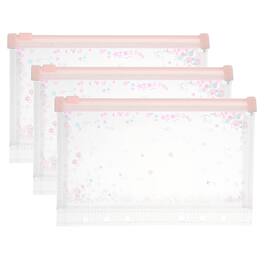 Unique Bargains - 3pcs A6 Plastic Binder Zipper Pockets 7x5 Inch Clear Envelope Folders Planner Waterproof with Sequin Decor - Light Pink