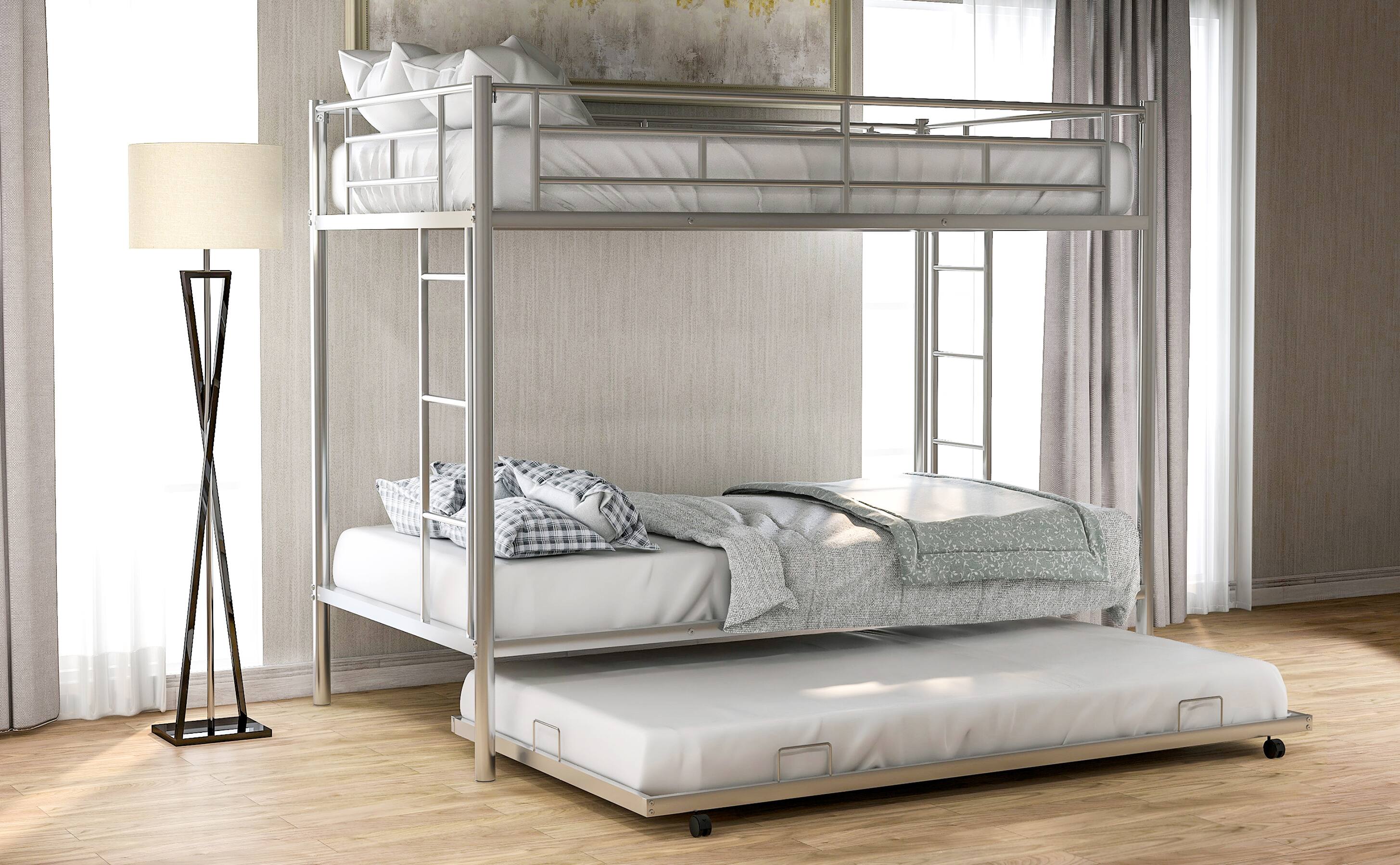 Back. GOODSILO - Twin over Twin Bunk Bed with Trundle - Silver.