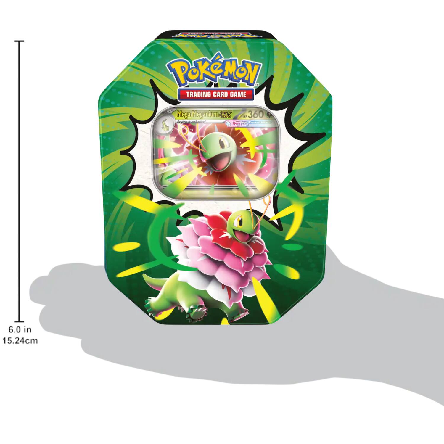 10000 ONE PARCHALL  
POKÉMON TRADING CARD GAME  
Mega Meganium ex 360 Evolves from Bayleef The Mega-Evolved.com Meganium  
6.0 in 15.24cm