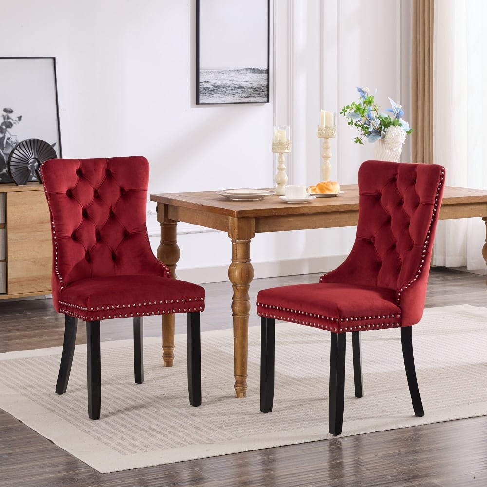 Loheer - Velvet Tufted Dining Chairs Set of 2 High Back Solid Wood Legs - Burgundy price history on PriceWatchPro