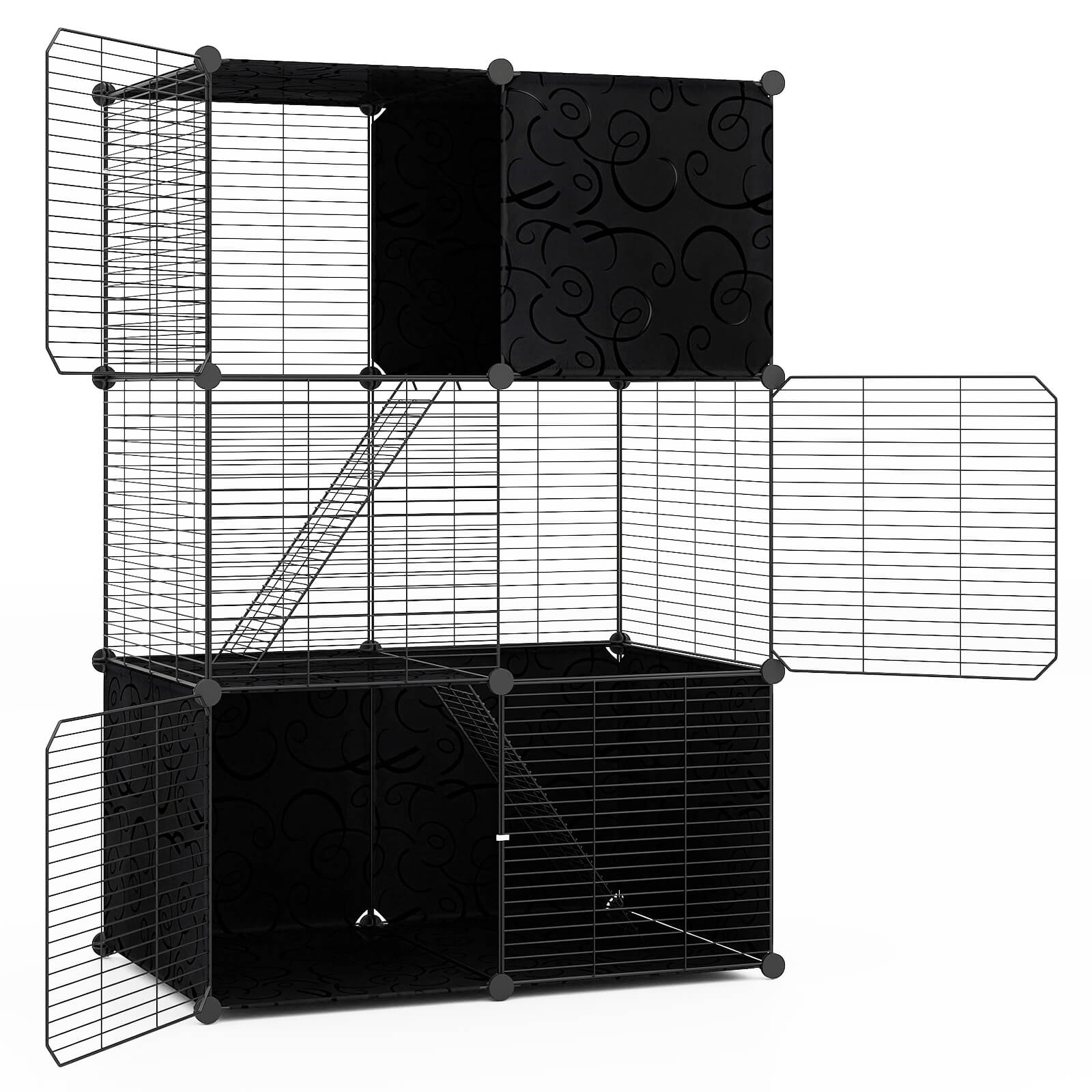Alt View 9. Costway - Costway 3-Tier Indoor Metal Wire Kitten Enclosure with 2 Ramps, Pet Pen for Small Animal - Black.