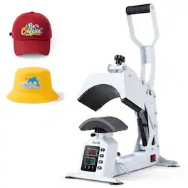 VEVOR - Hat Heat Press Machine, 8.5 x 4 in Large Heating Plate, with Caps Stretcher, Precise Temperature & Time Control - White