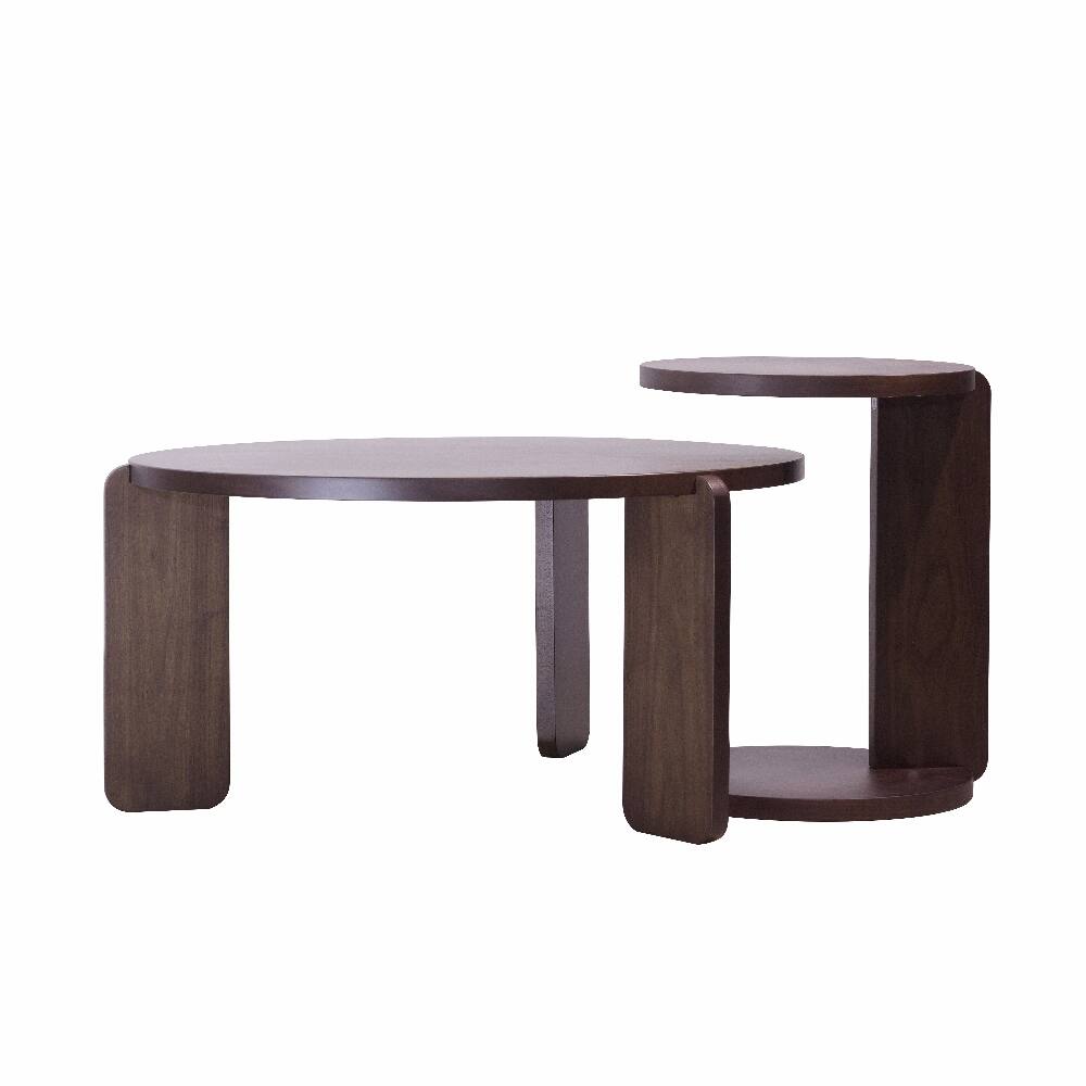 Alt View 9. Loheer - Loheer Nesting Coffee Table Set of 2 Round Walnut Veneer Wood End Table for Living Room - Walnut.