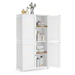 Songmics Home - Floor Storage Cabinet, Shaker Cabinet with 2 Adjustable Shelves, 4 Doors, Tall Freestanding Organizer Unit - White