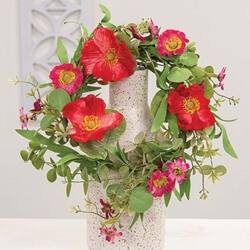 Angle. BreeBe - Sunset Poppy & Wildflower Candle Ring - 6.5" - Red, Green.