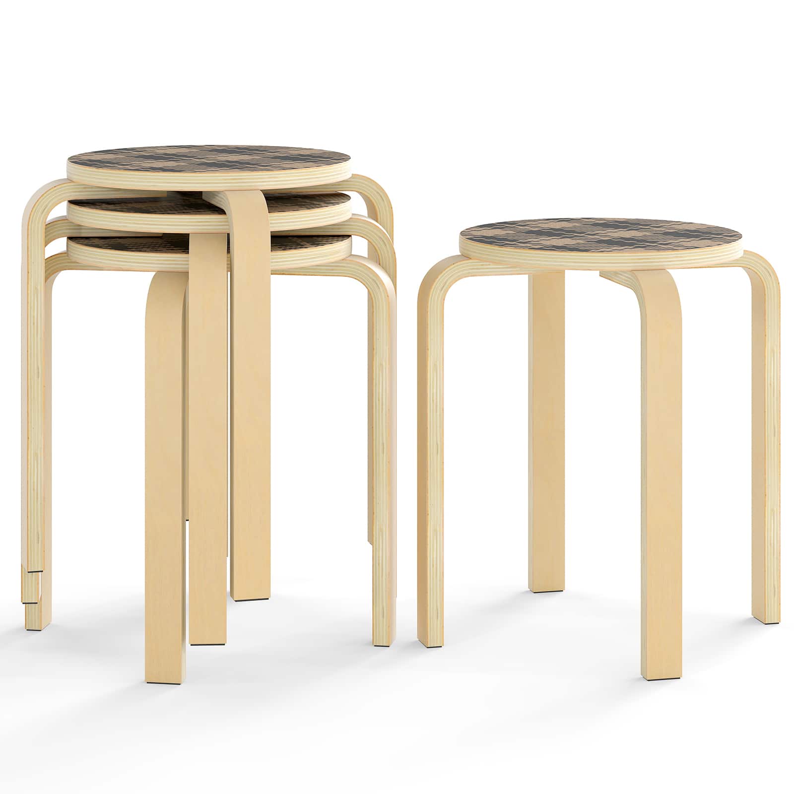 "Costway - Set of 4 18"" Stacking Stool Round Dining Chair Backless Wood Home Decor - Yellow" price history on PriceWatchPro