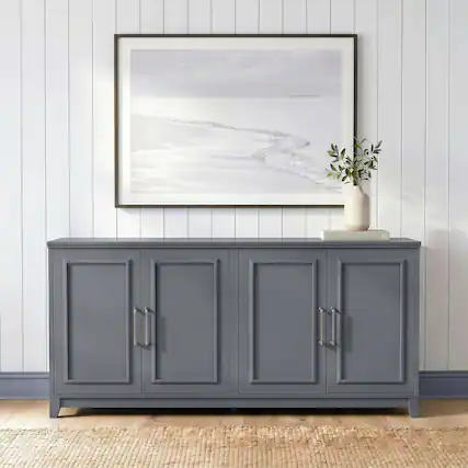 Front. Martha Stewart - Wooden TV Stand-Adjustable Shelves-Solid Wood Frame/Legs - Slate Blue Frame/Gunmetal Hardware.