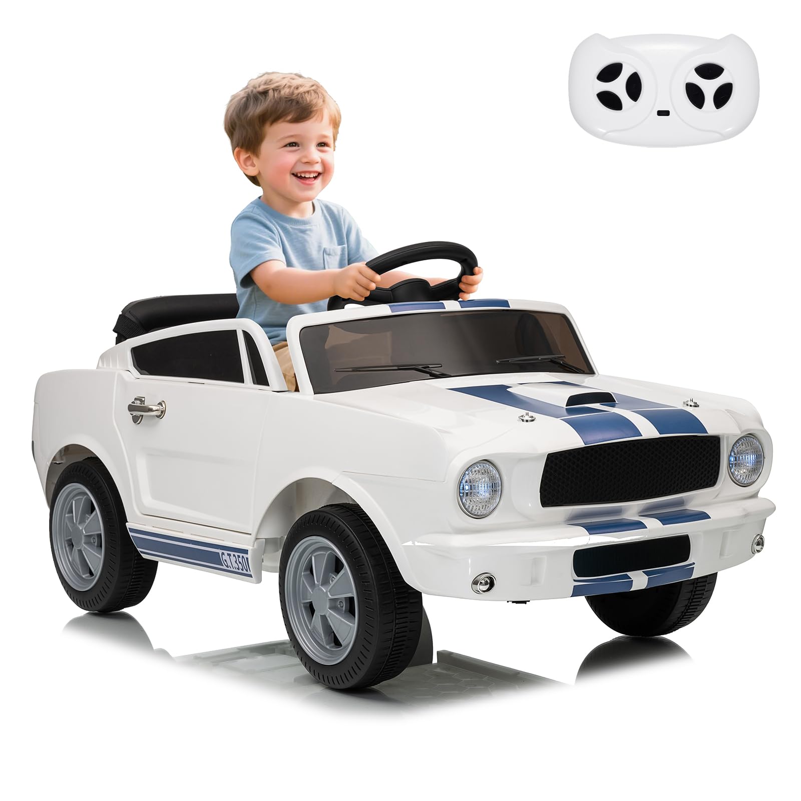 Alt View 4. GARVEE - 12V Licensed Ford Mustang Shelby GT350 Ride-On Toy Car for Toddlers with Parental Remote Control, Upgraded Display Panel - White.