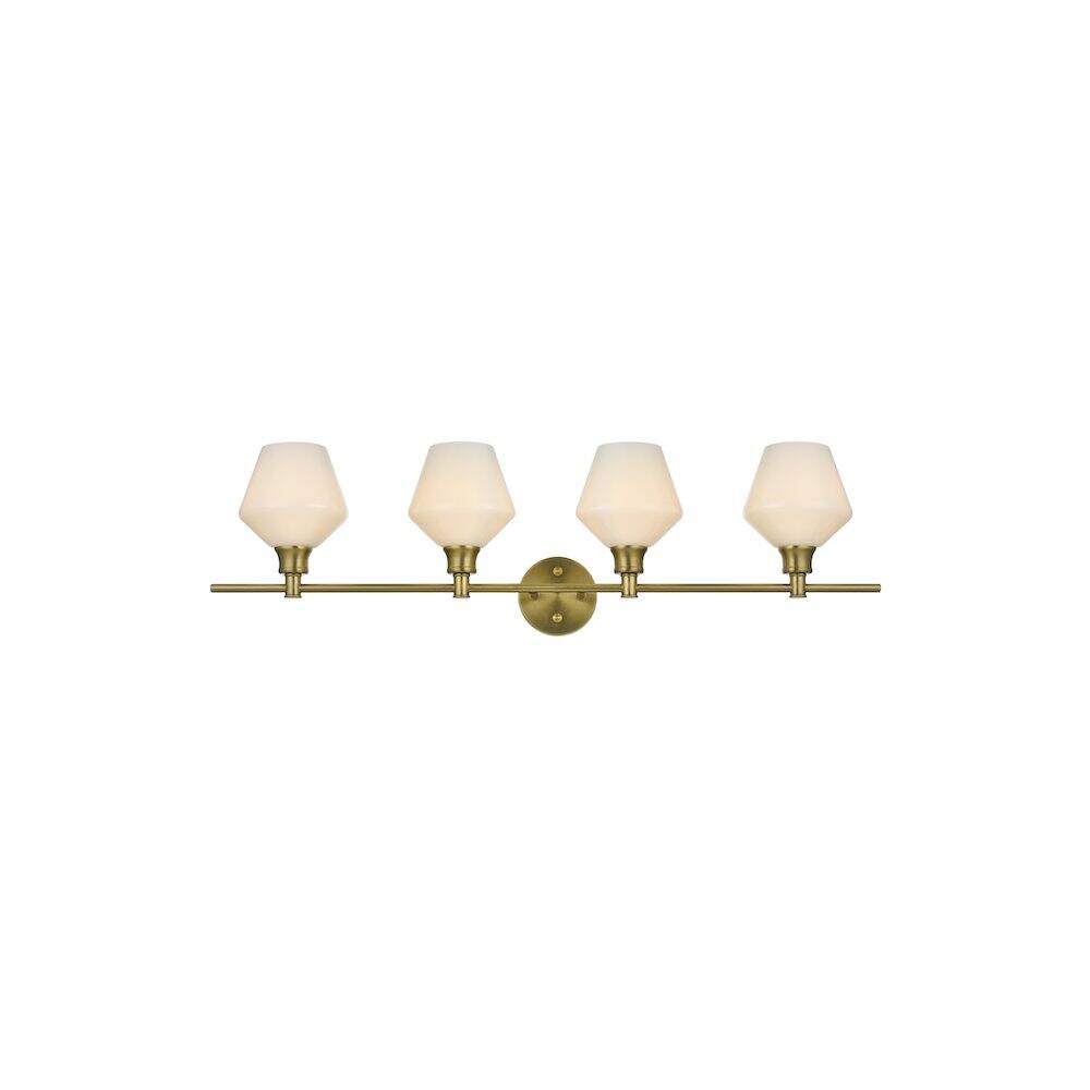 Back. Living District - Gene 4 Light Satin Gold and Frosted White Glass Wall Sconce - Satin Gold.