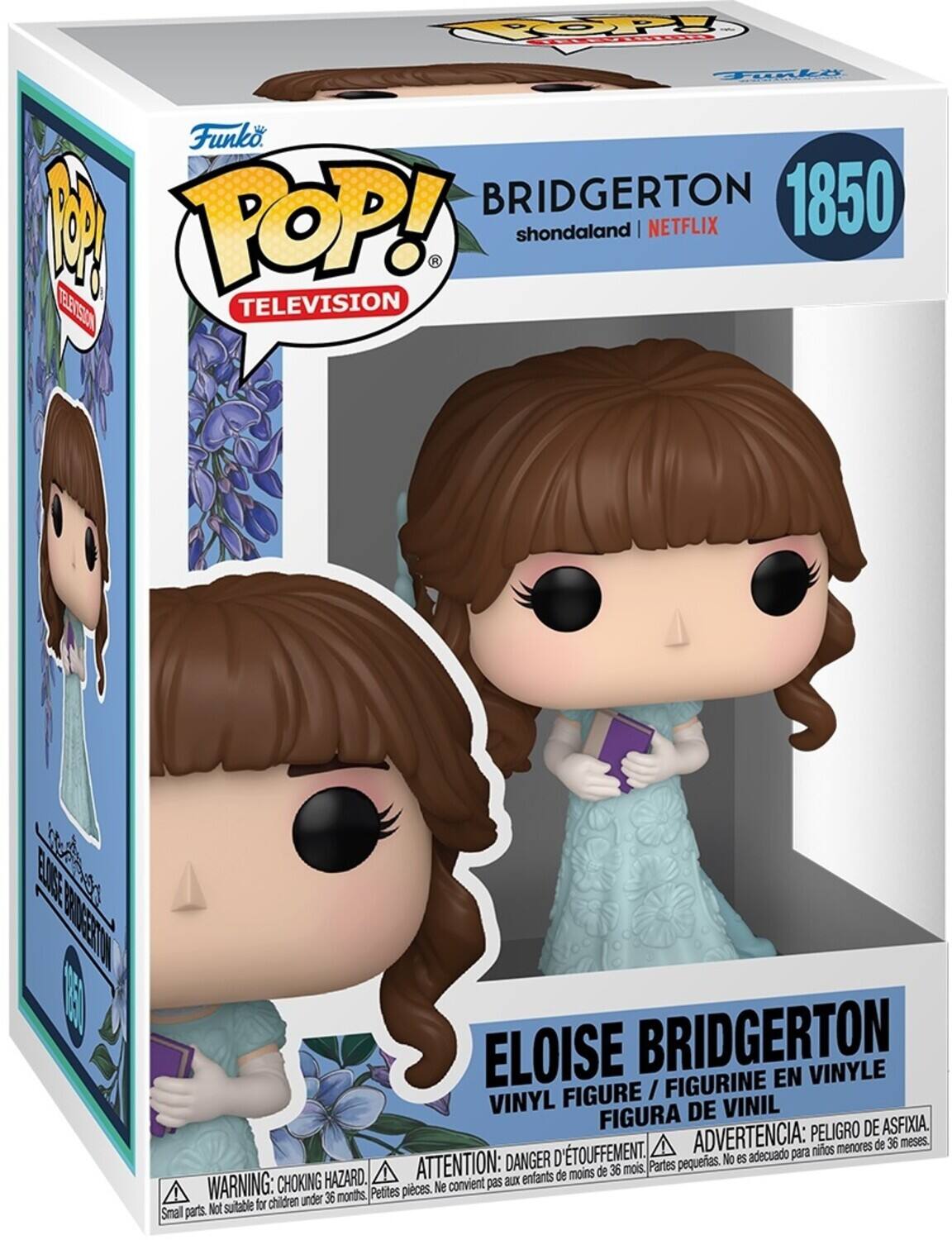 Funko POP! Television  
BRIDGERTON 1850  
shondaland | NETFLIX  

ELOISE BRIDGERTON  
VINYL FIGURE / FIGURINE EN VINYLE / FIGURA DE VINIL  

ADVERTENCIA: PELIGRO DE ASFIXIA.  
ATTENTION: DANGER D'ÉTOUFFEMENT.  
WARNING: CHOKING HAZARD.  
Not suitable for children under 36 months.  
Petites pièces. Ne convient pas aux enfants de moins de 36 mois.  
Pequeñas piezas. No es adecuado para niños menores de 36 meses.