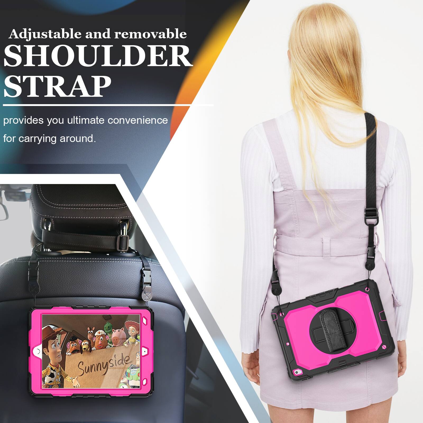 Adjustable and removable SHOULDER STRAP provides you ultimate convenience for carrying around. Sunnyside