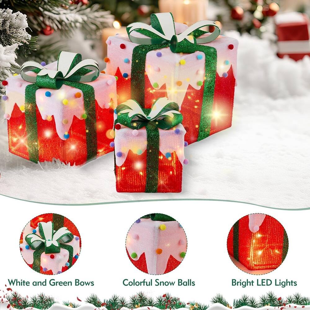 White and Green Bows  
Colorful Snow Balls  
Bright LED Lights