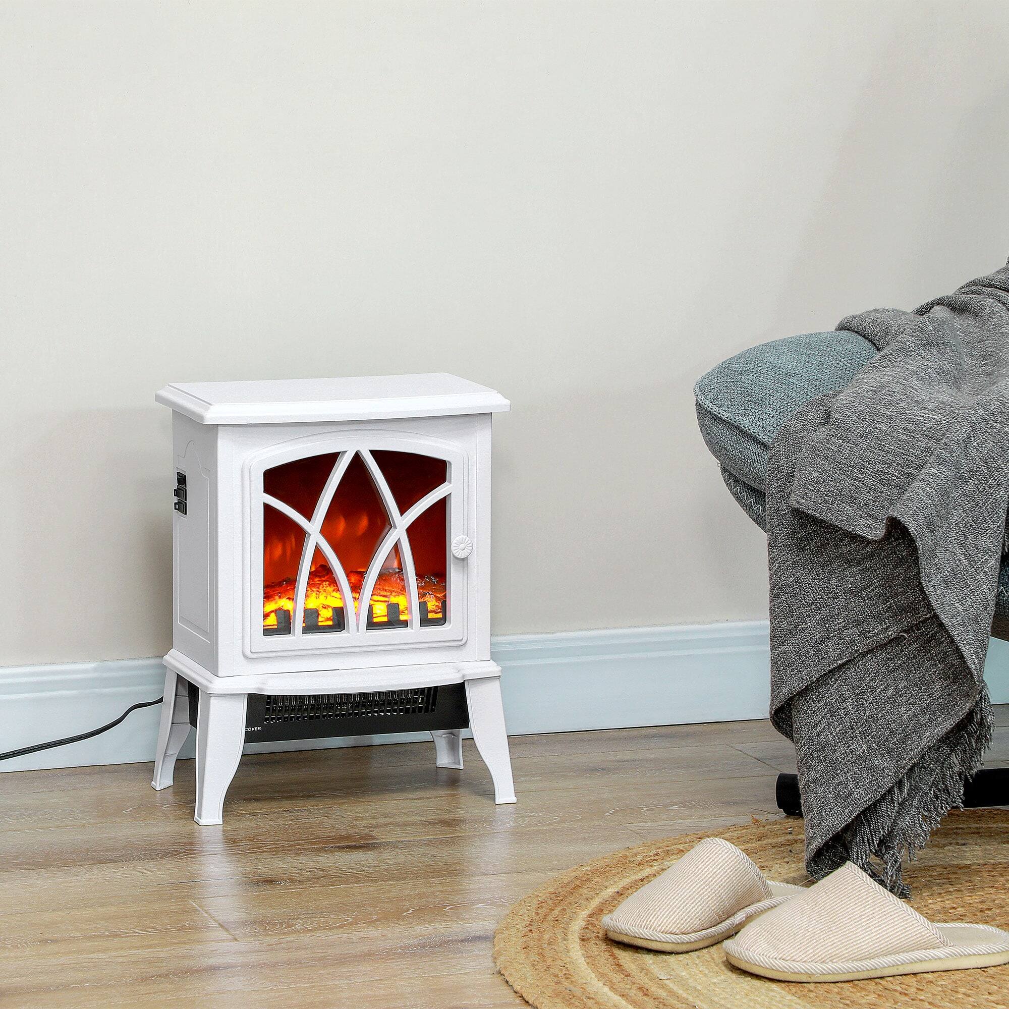 Angle. Resenkos - Electric Fireplace Heater, Freestanding Fireplace Stove with Realistic Flames Overheating Protection, White - White.