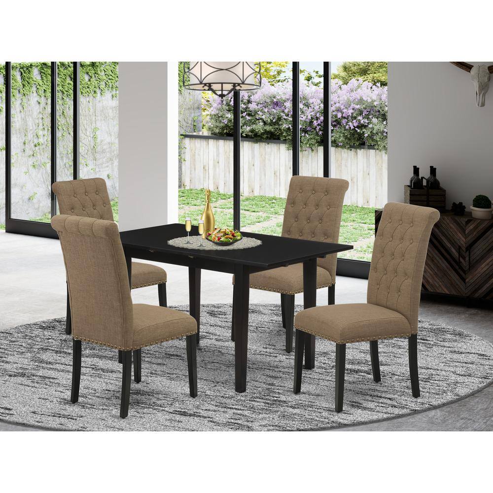 Back. East West Furniture - Dining Table- Dining Chairs - Brown.