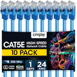 Cmple.com - Cmple - 10 Pack Cat5e Ethernet Cable 15ft Internet Cables, RJ45 Connectors 1Gbps LAN Patch Cord 350Mhz Wire - Blue