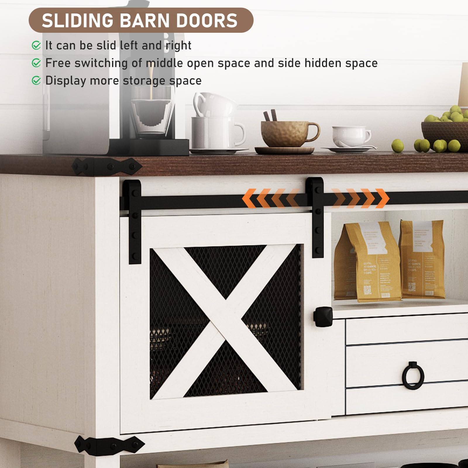 SLIDING BARN DOORS

- It can be slid left and right
- Free switching of middle open space and side hidden space
- Display more storage space