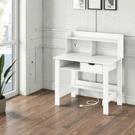 Hivvago - Practical Work & Study Desk with Built-in Storage Shelves and Drawer - White