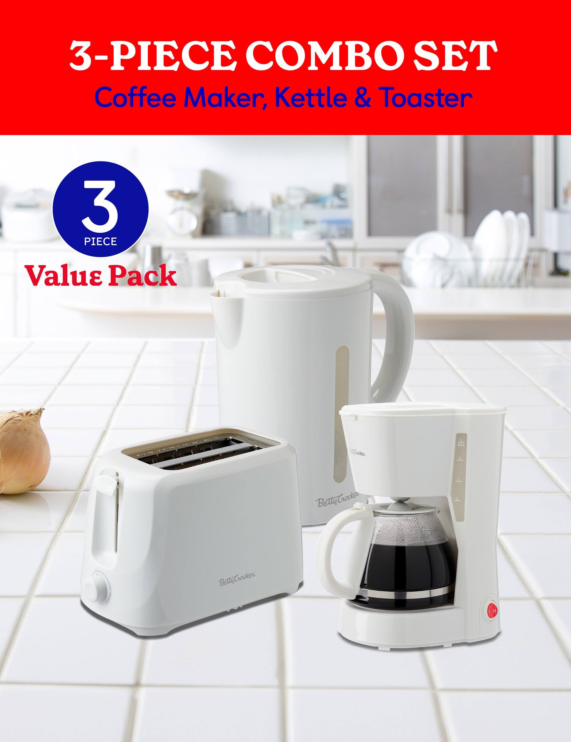 3-PIECE COMBO SET  
Coffee Maker, Kettle & Toaster  

3 PIECE Value Pack  
BettyCrocker