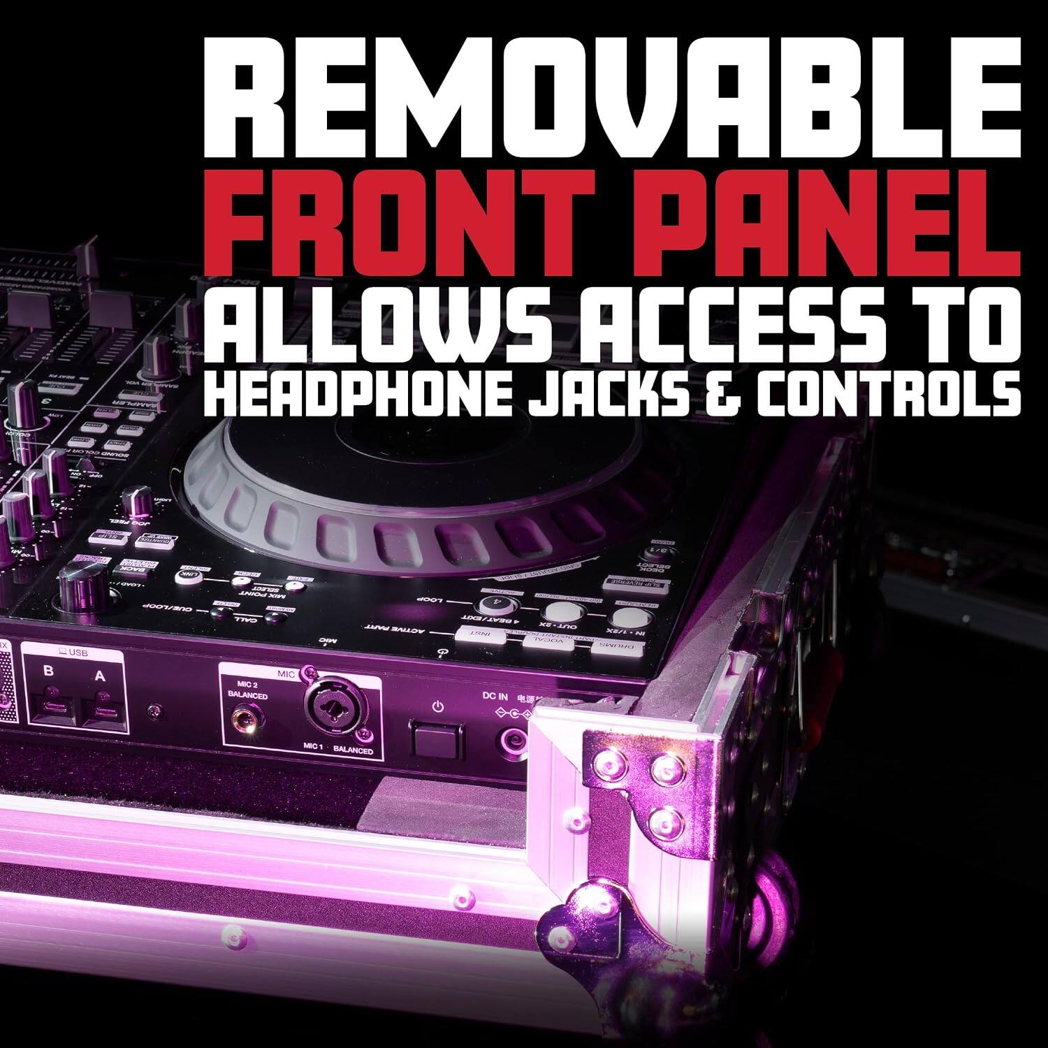 REMOVABLE FRONT PANEL ALLOWS ACCESS TO HEADPHONE JACKS & CONTROLS