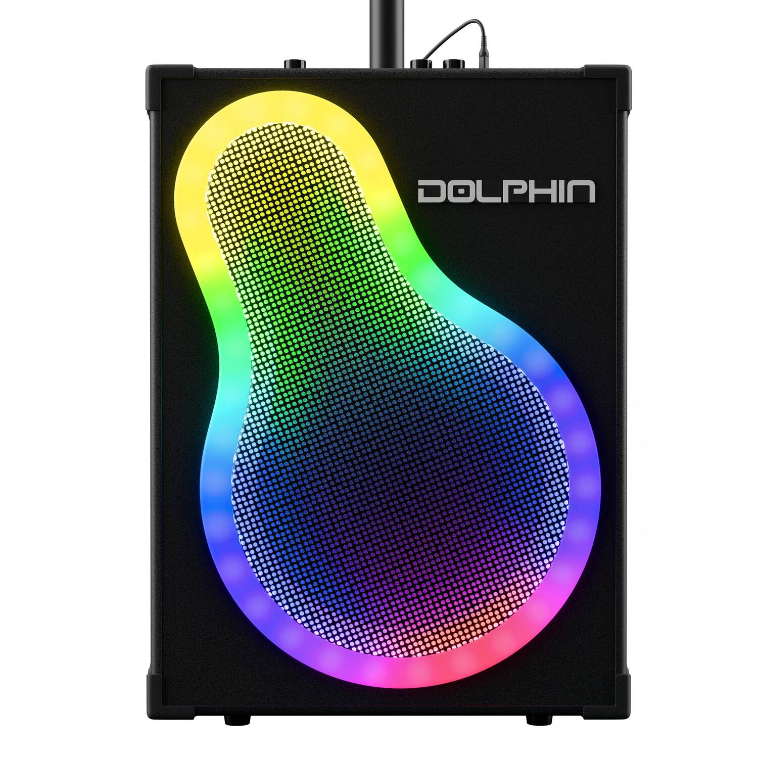 Left. Dolphin Audio - 20-Watt-RMS KaraokeBox 500 VocalPro Portable Bluetooth Karaoke and PA Speaker Kit with Lights, Wired Mic, Mic Stand - Black.