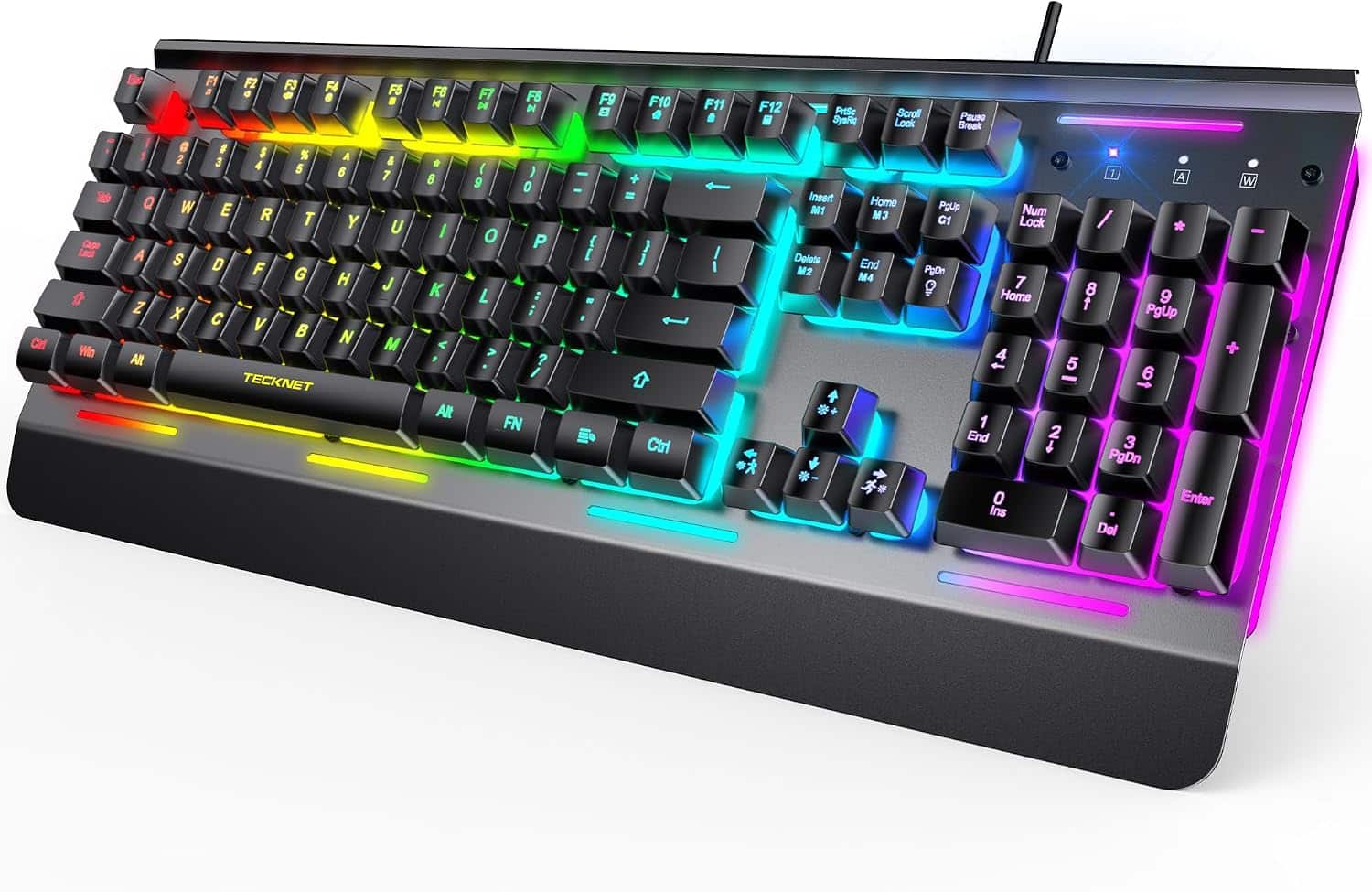 Core Tech - 104-Key Wired Membrane Gaming Keyboard with Wrist Rest and RGB Lighting - Black
