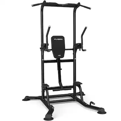 Front. FED Fitness - 800 LBS Power Tower Pull Up Bar Station, Heavy Duty Dip Station with Adjustable Height, Multi-Function Pull Up Station - Black.