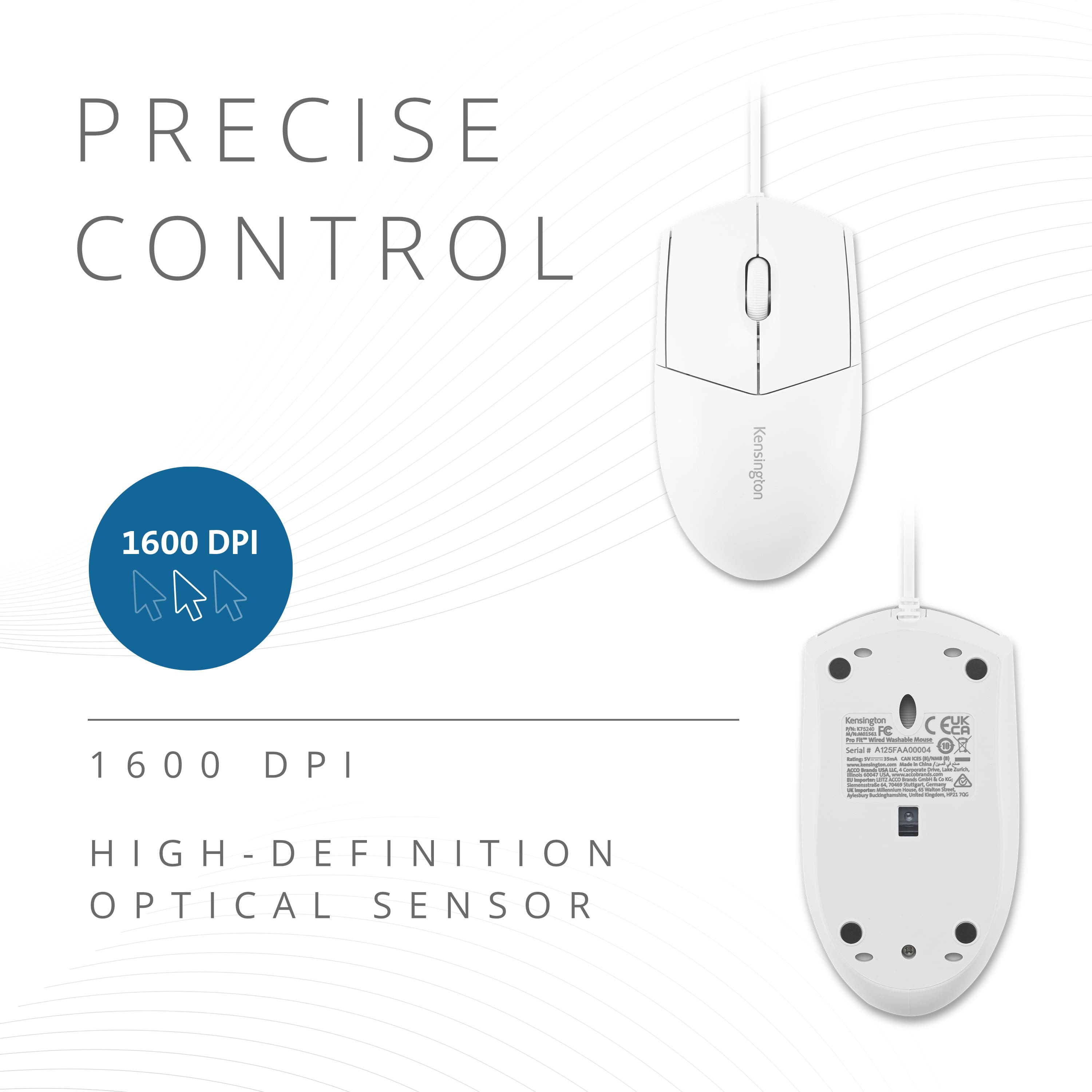 Kensington Pro Fit Wired Mouse USB, 1600 DPI, 3 Buttons Wired