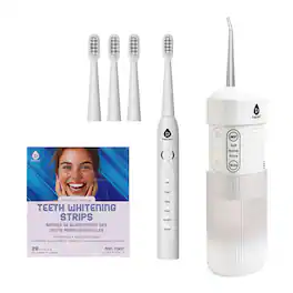 Pursonic - PowerSmile Bundle – Rechargeable Sonic Toothbrush, Collapsible Water Flosser & Teeth Whitening Strips - White