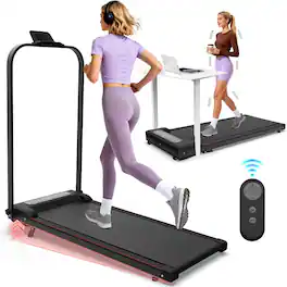 Loheer - Foldable Under Desk Treadmill with Incline, Walking Pad with Handlebar and Remote for Home Office - Black