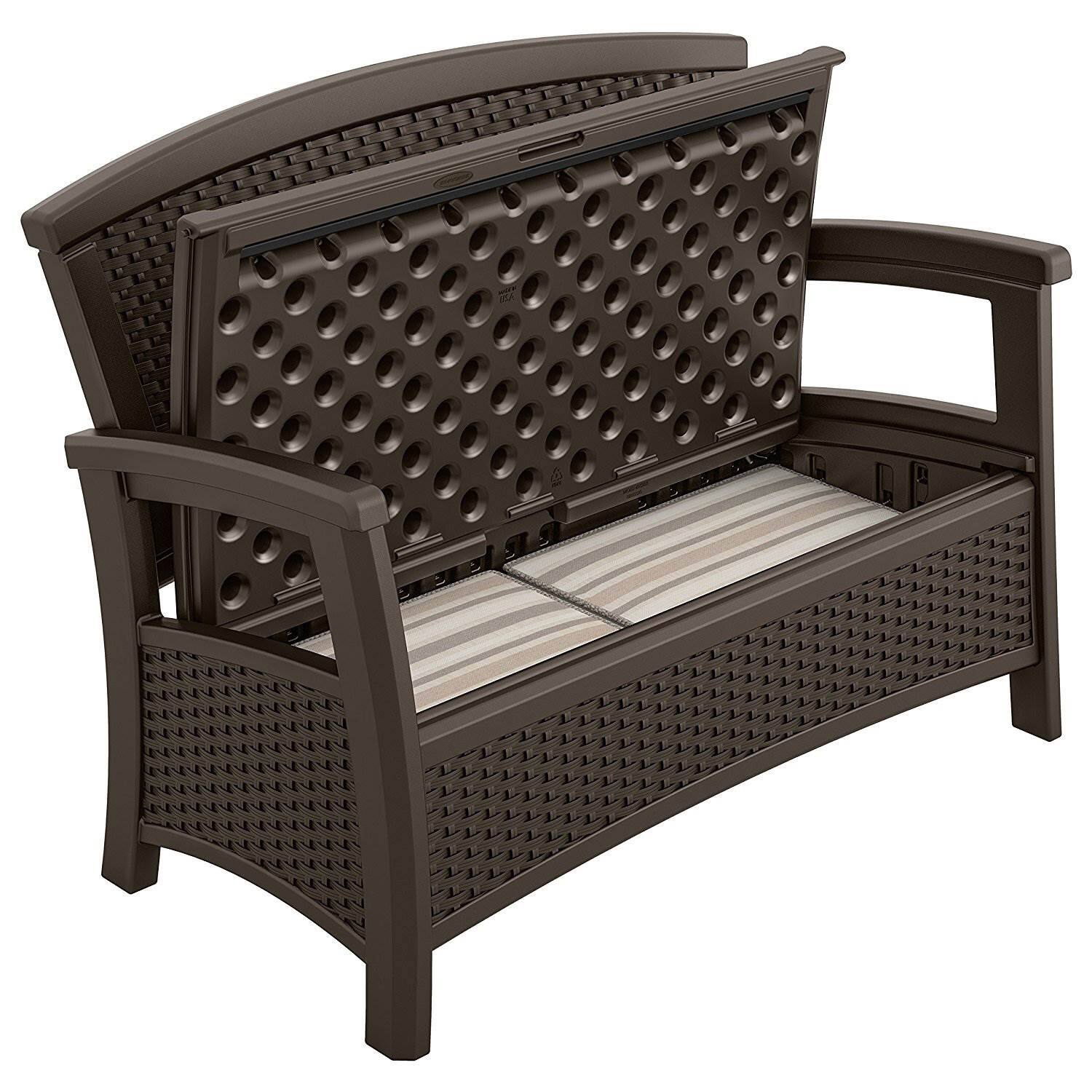 Alt View 1. Suncast - Suncast Elements BMWB5000 Resin Wicker Design Loveseat with Storage Area, Java - Java.