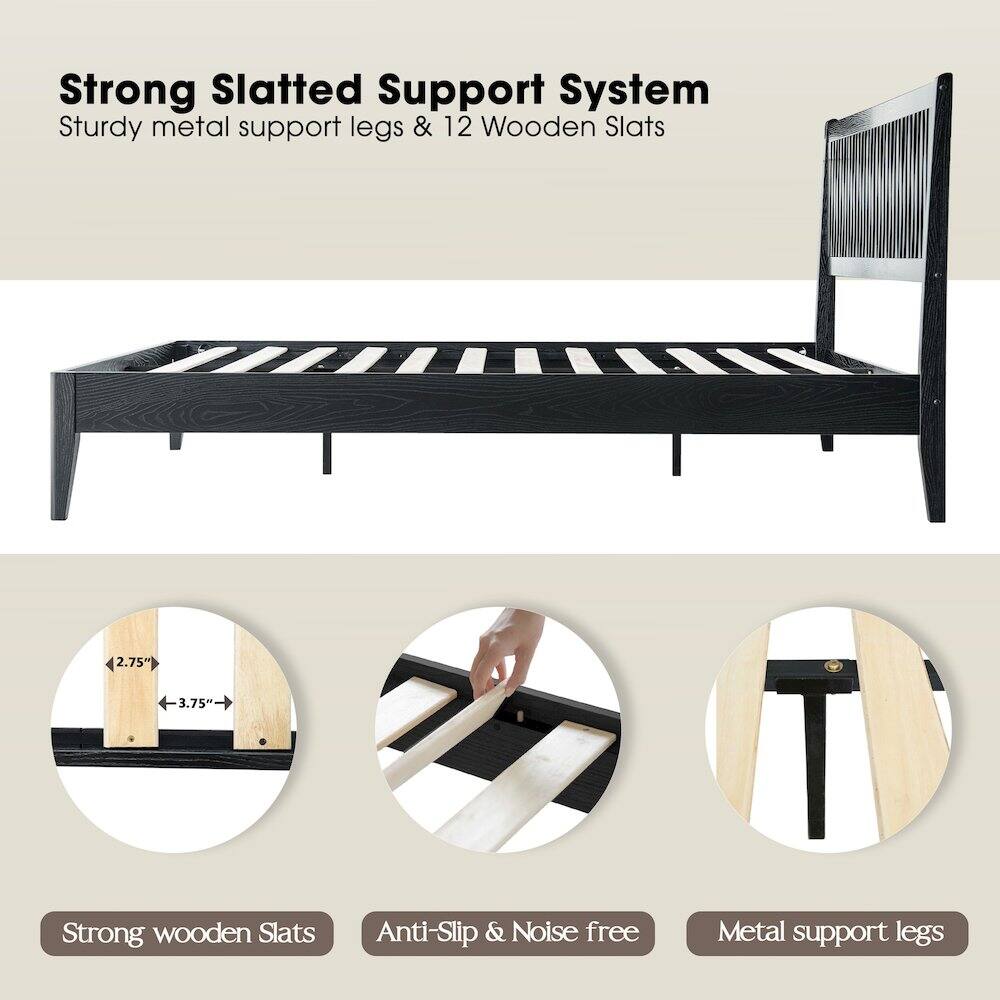Strong Slatted Support System  
Sturdy metal support legs & 12 Wooden Slats  

Strong wooden Slats  
Anti-Slip & Noise free  
Metal support legs