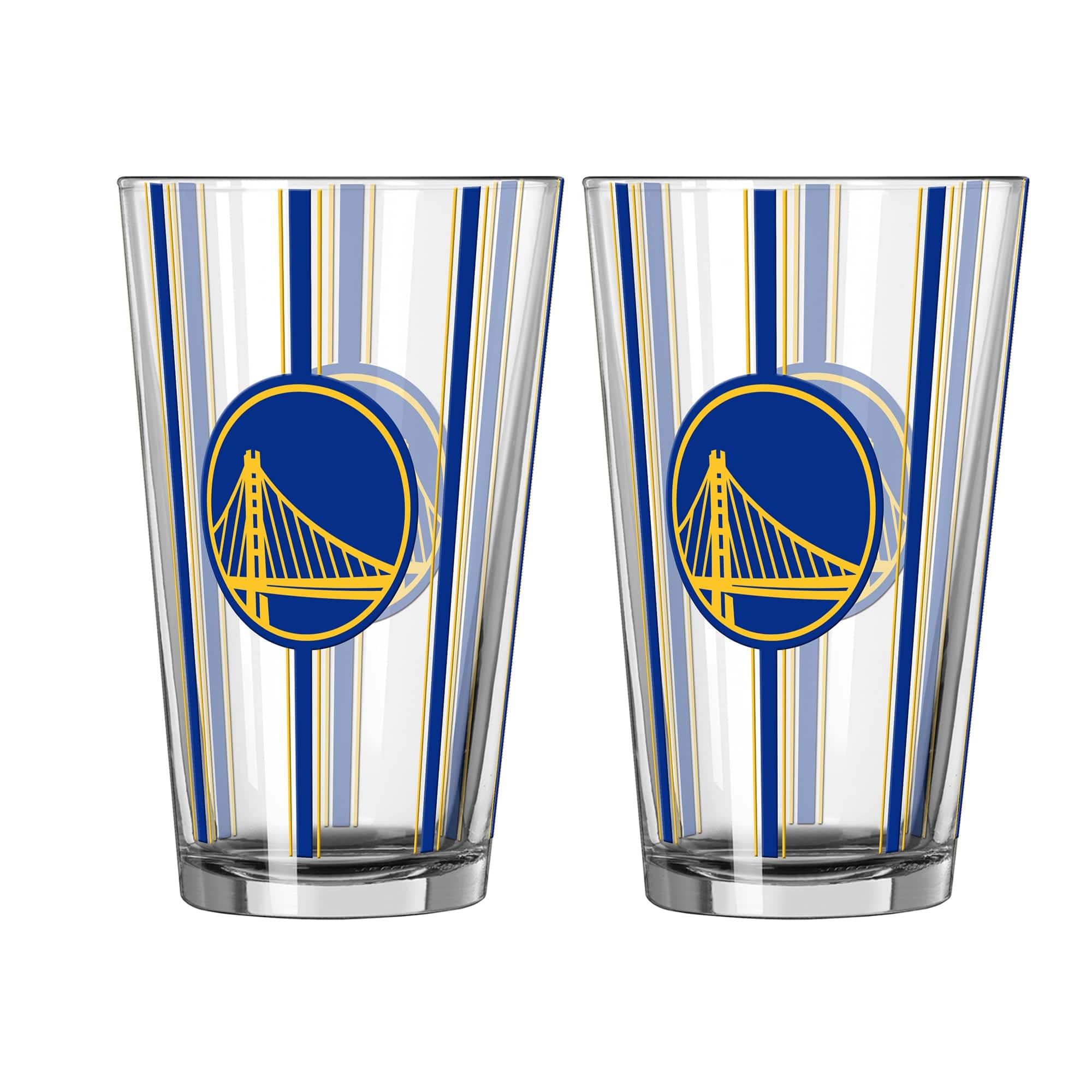 Logo Brands - Golden State Warriors Two-Piece 16oz. Striped Pint Glass Set - Multicolor