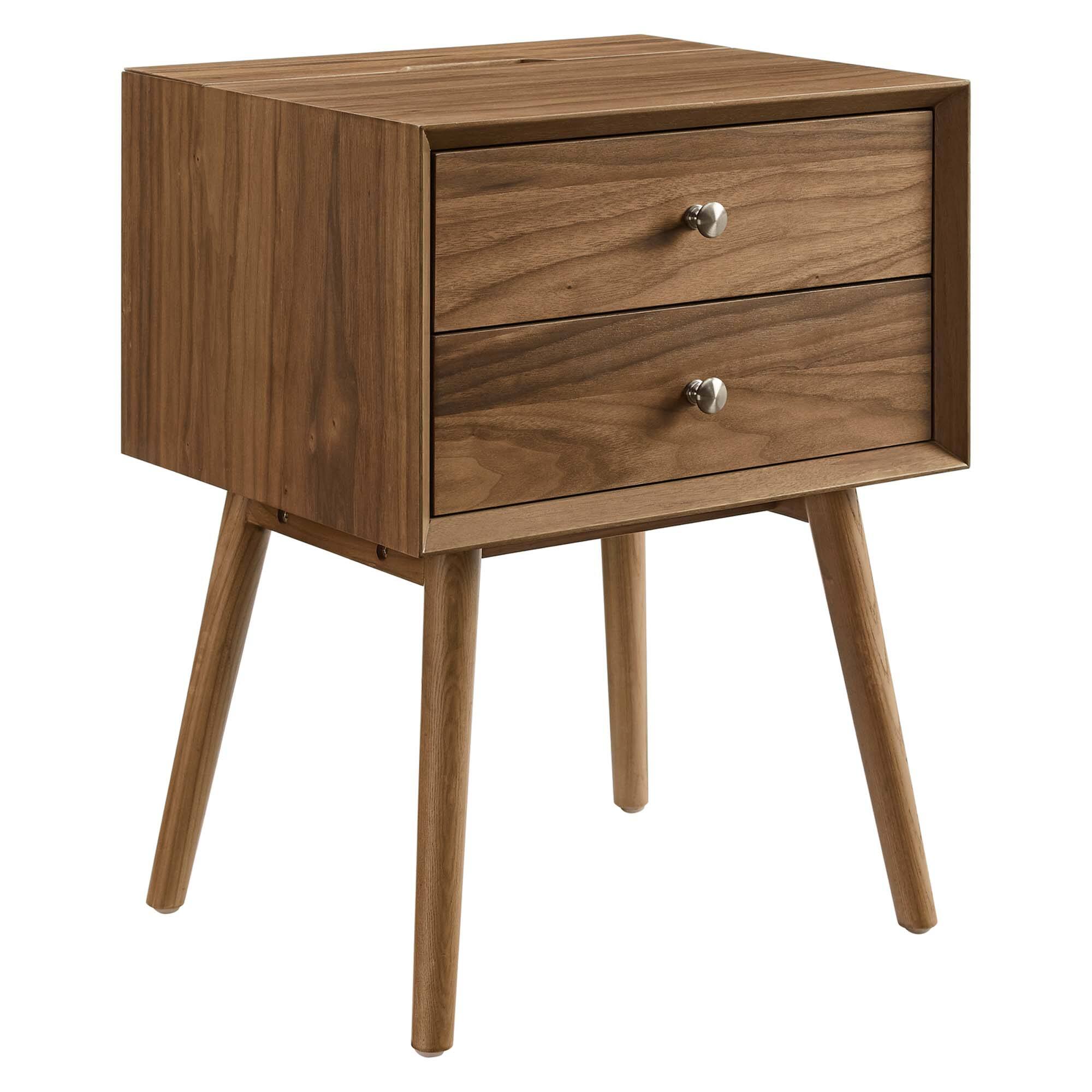 Angle. Modway - Ember Wood Nightstand With USB Ports by Modway - Walnut Walnut.