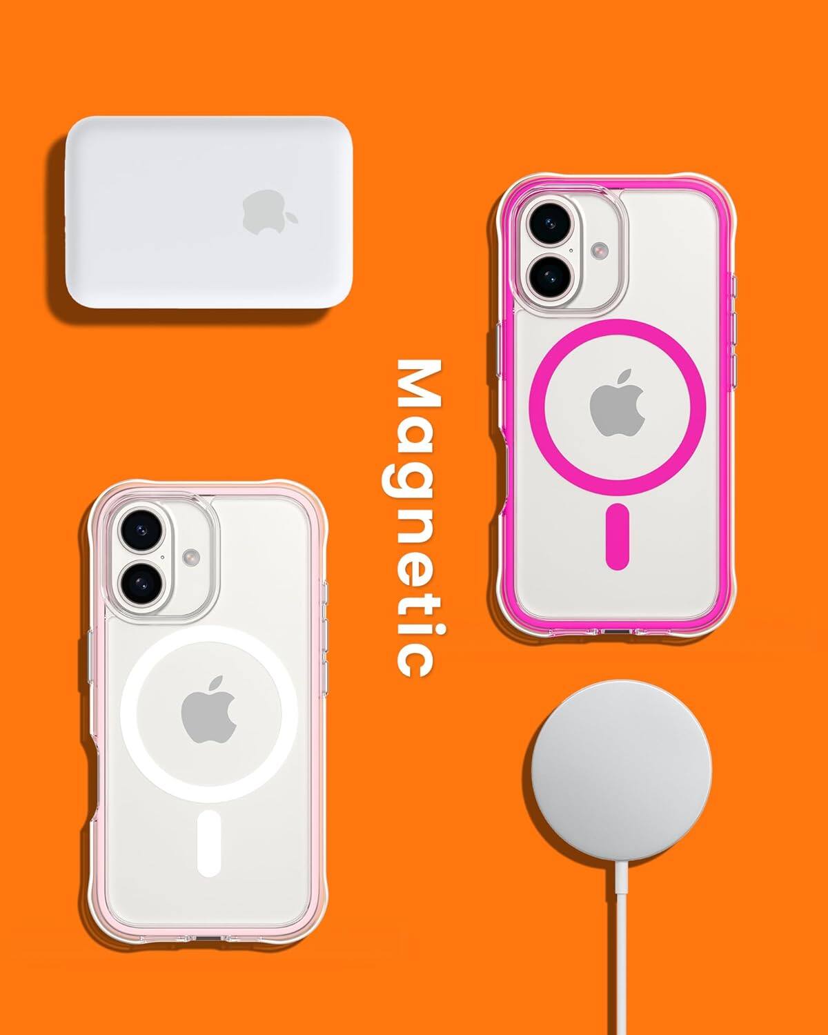 Alt View 6. Ornarto - ORNARTO Air Case for iPhone 16 Clear, Compatible with MagSafe, Military-Grade Drop Protection Cover-Hot Pink - Hot Pink.