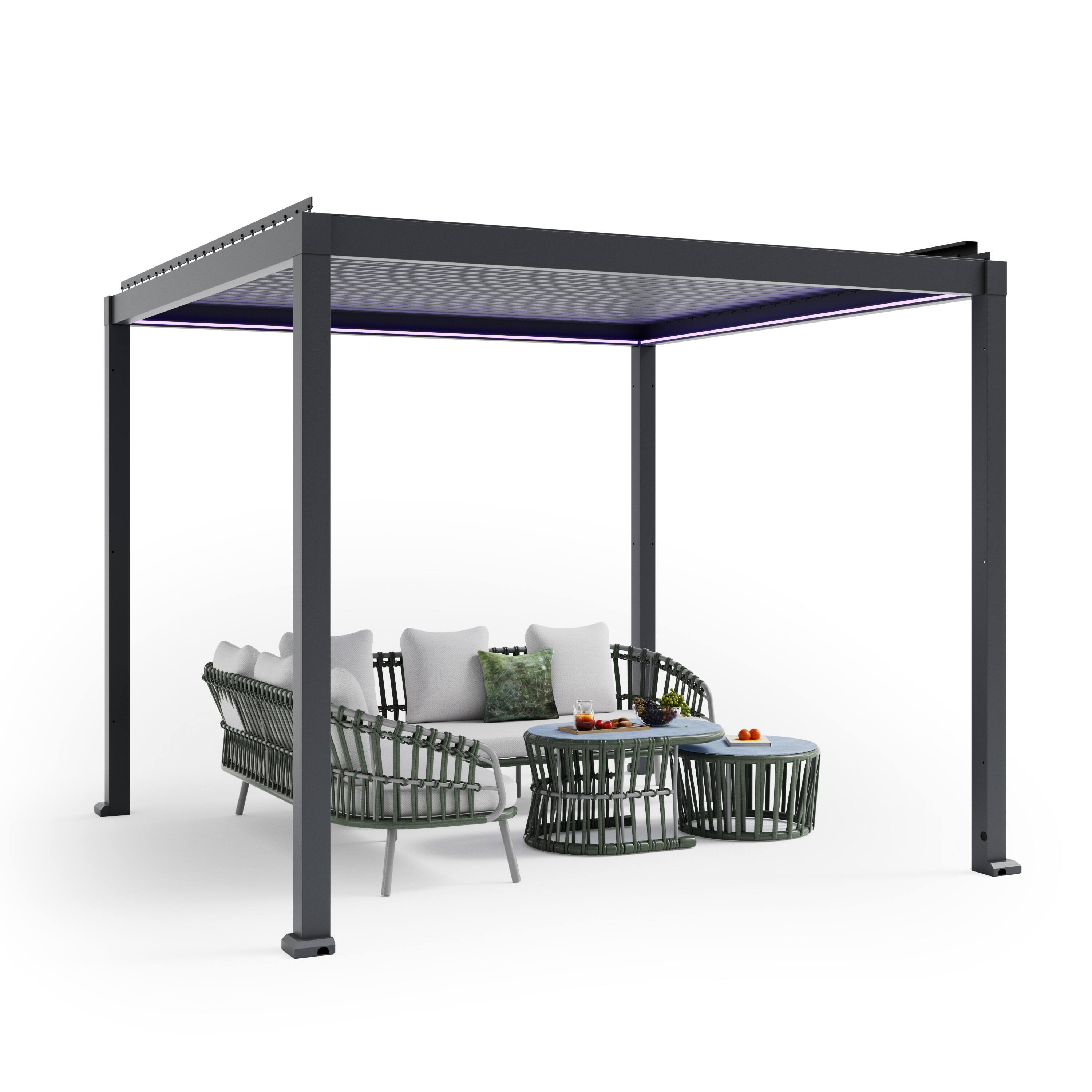 Alt View 1. Mondawe - 10x10FT Electric Adjustable Aluminum Louver Pergola with Integrated LED Lights - Gray.