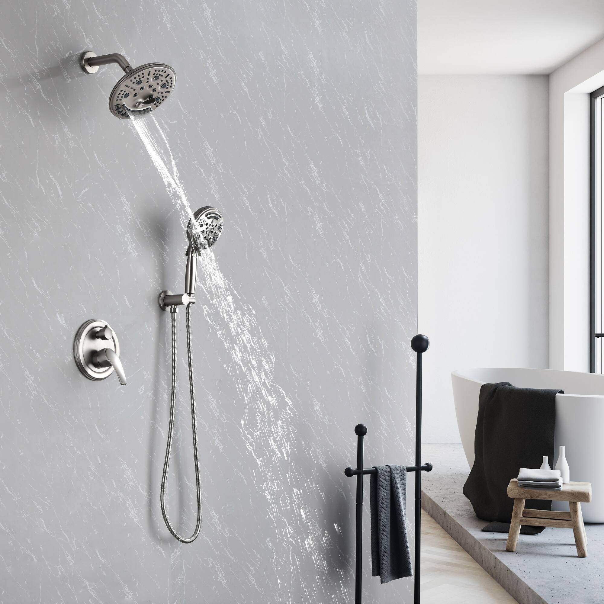 Alt View 2. Boyel Living - Brushed Nickel Shower Set Brass SUS304 2-Function Valve 8-Inch Top Spray 9-Function Handheld 60-Inch Hose cUPC - Brushed Nickel.